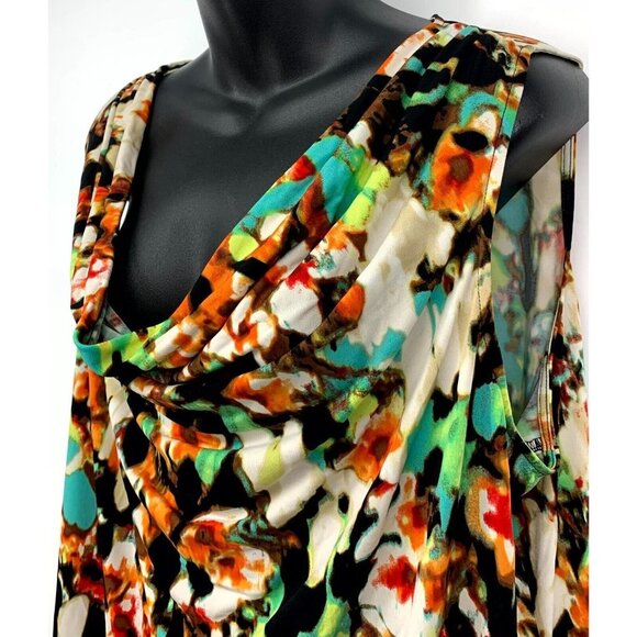 Calvin Klein Women Blouse Plus Size 1X Multicolor Printed Sleeveless Shawl Neck - Picture 4 of 8
